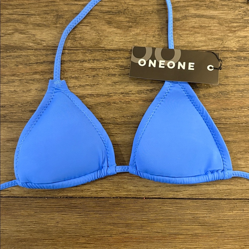 NWT [Oneone] Ariel Blue Tie Triangle Bikini Swimsuit Swim Top Women’s XS - Picture 4 of 10